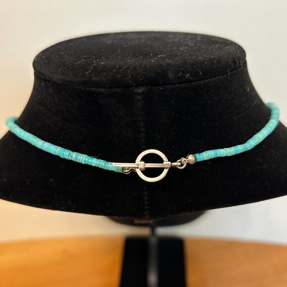 Turquoise necklace with sterling silver clasp 16" - Picture 2 of 5